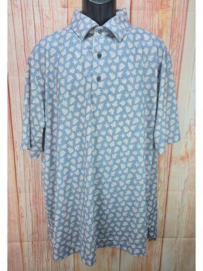 FootJoy FJ Mens Blue & Pink Leaf Print Polo XL